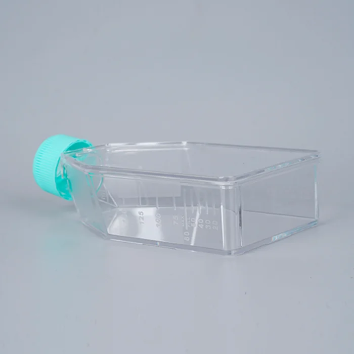 Clear volume graduations visible on both sides of the cell culture flask.