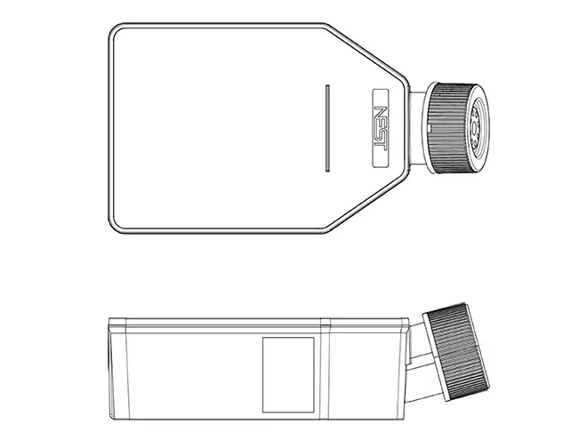 Diagram showing the labeled parts of the cell culture flask structure.