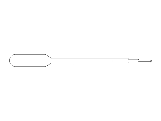 A clear Pasteur pipette with a built-in bulb, graduated stem, and narrow tip.