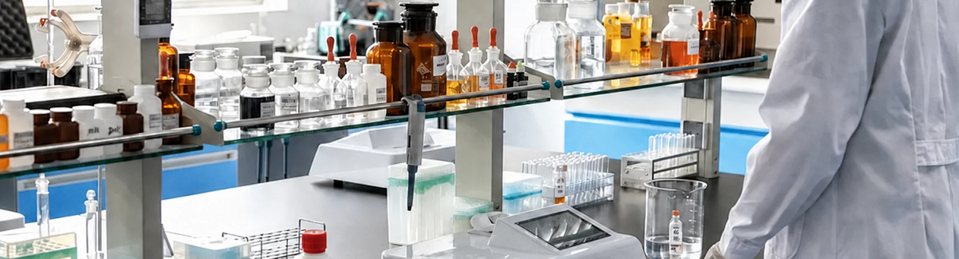 A laboratory technician uses instruments, consumables, and reagents for life science research.