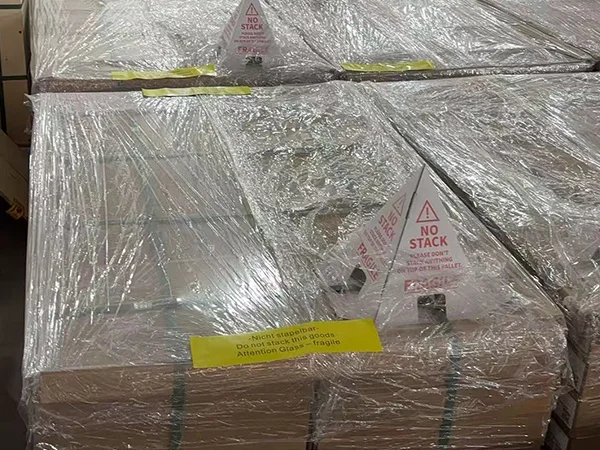 Packaged laboratory products are palletized and wrapped for storage and shipment.
